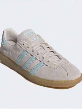 adidas Suede Trainer in Light Pink with Pale Blue Stripes